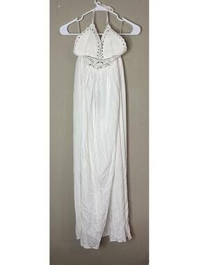 LILBETTER White Crochet Halter Maxi Dress Cover-Up Size XS